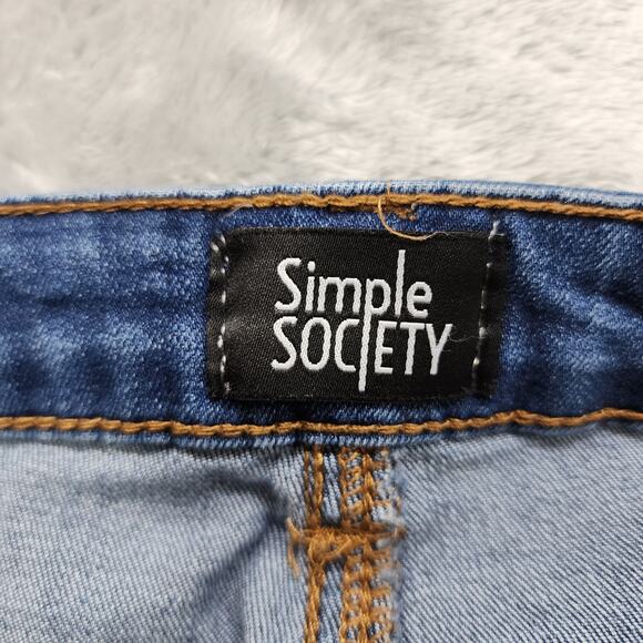Simple Society Jeans Womens 5/27 Blue Distressed Ripped Mid Rise Skinny Stretch - Picture 6 of 15